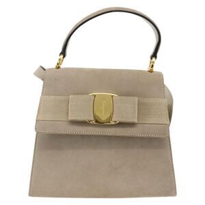 Salvatore Ferragamo Convertible Vara Bow Suede Beige Suede Handbag